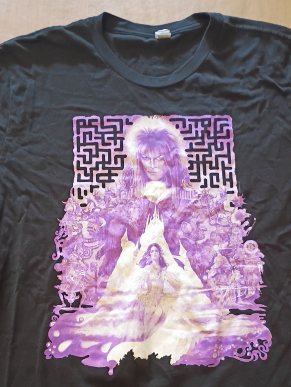 Black Short-Sleeve Graphic Tee with Purple Fantasy Artwork